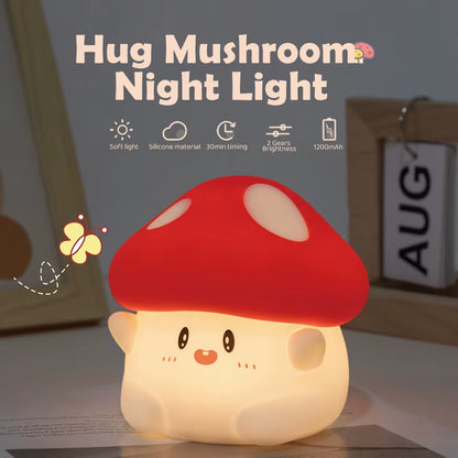 Cute Mushroom Night Light 2 Levels Dimmable Nursery Nightlights Rechargeable Peach Bedside Touch Silicone Lamp for Gift