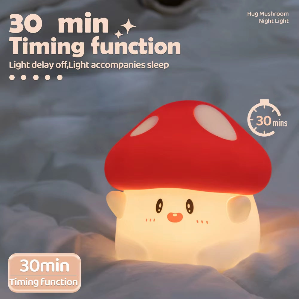 Cute Mushroom Night Light 2 Levels Dimmable Nursery Nightlights Rechargeable Peach Bedside Touch Silicone Lamp for Gift