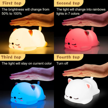 Cat LED Night Light Touch Sensor Remote Control Colorful Silicone USB Rechargeable Bedroom Bedside Lamp for Children Baby Gift