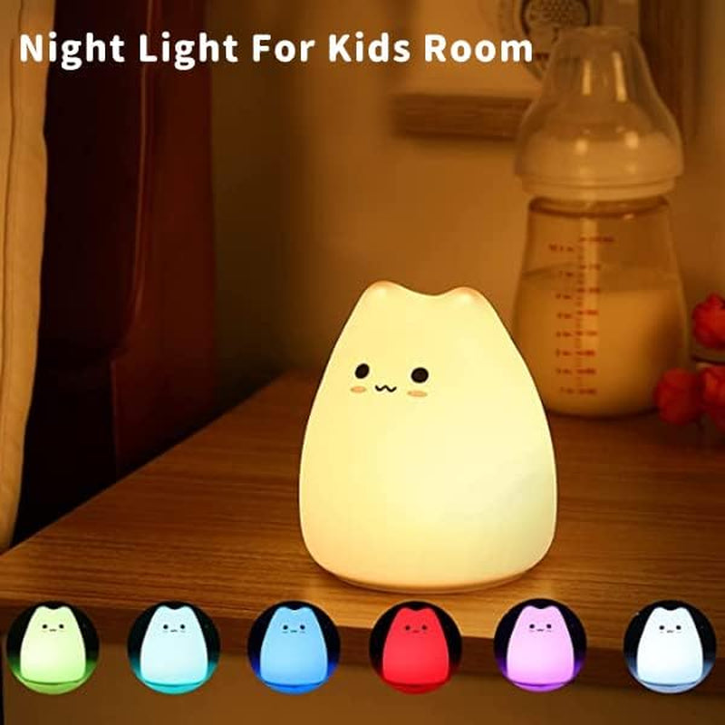 Cat Night Light for Kids,Cute Night Lamp for Nursery,Squishy Silicone Cat Touch Lights Portable, Gift for Birthday and Christmas for Kids Baby Children（M Cat）