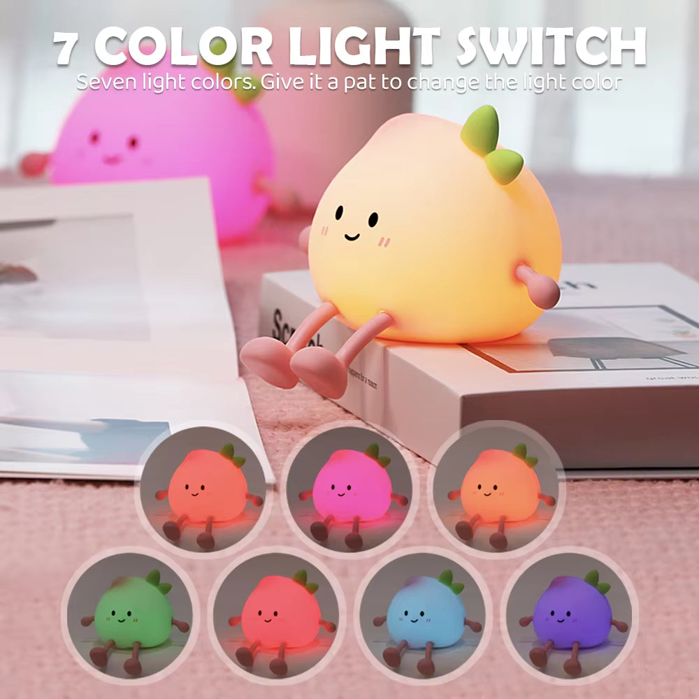 Cute Mushroom Night Light 2 Levels Dimmable Nursery Nightlights Rechargeable Peach Bedside Touch Silicone Lamp for Gift