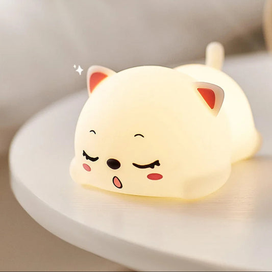 Cat LED Night Light Touch Sensor Remote Control Colorful Silicone USB Rechargeable Bedroom Bedside Lamp for Children Baby Gift